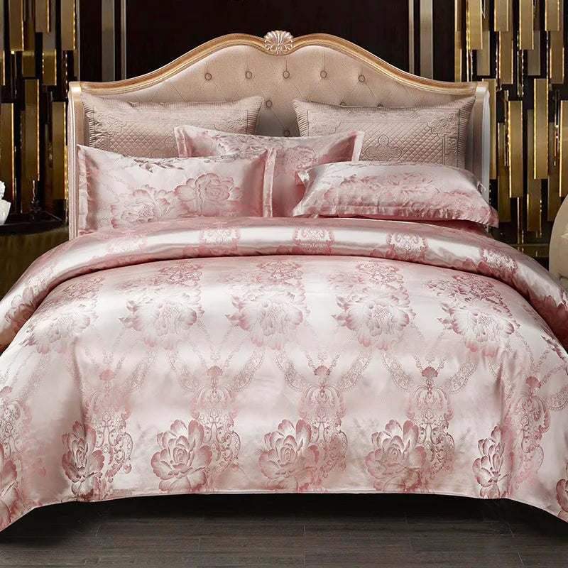DecorBites™ Jacquard Satin Summer Bedding Set - Elegant & Skin Friendly Duvet Cover - Single/Double Size