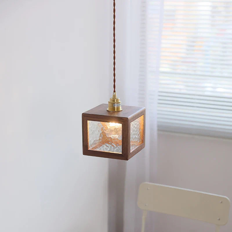 DecorBites™ Clear Glass Walnut Wood LED Pendant Lamp - Nordic Modern Hanging Lights