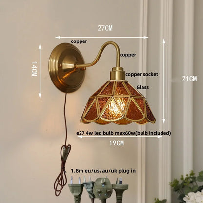 Decorbites™ Grünes Glas LED Wandapplikation mit Kupferknopf-Schalter Vintage-Loft-Treppenlicht