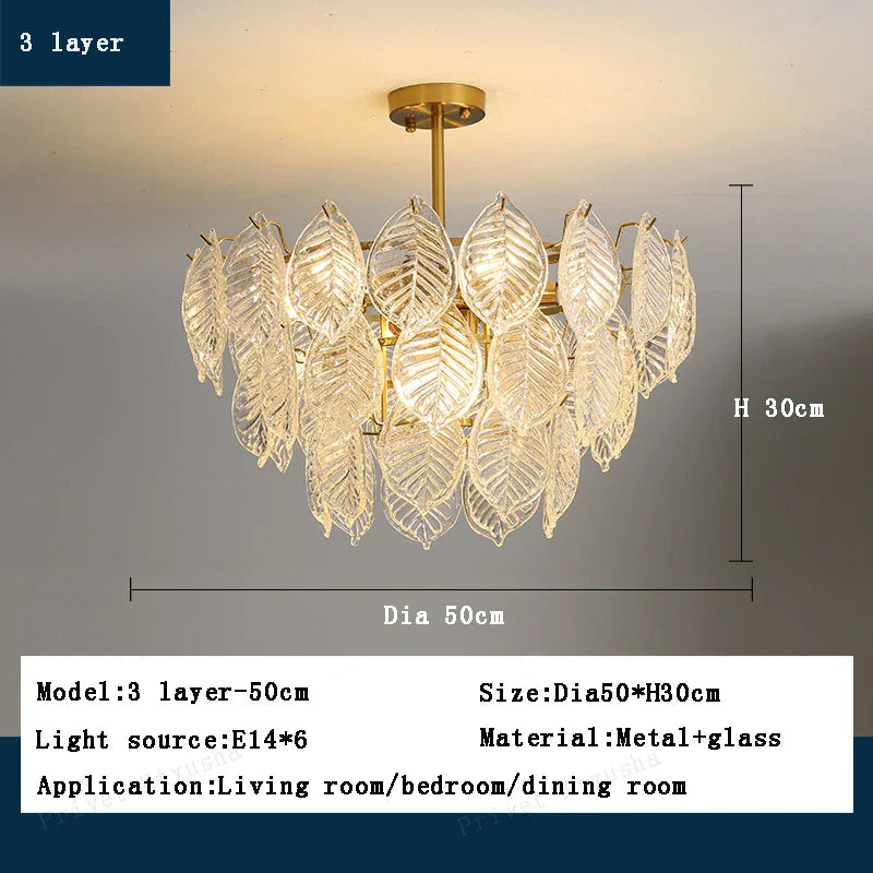 DecorBites™ Leaf Glass Chandelier Pendant Light Luxury Dining Room Ceiling Fixture