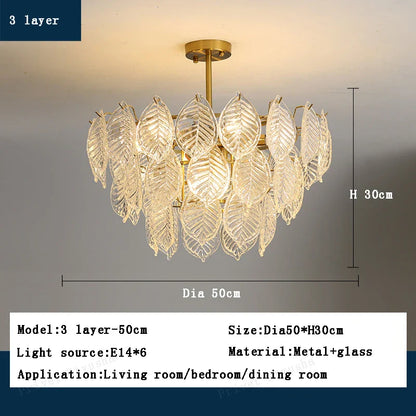 DecorBites™ Leaf Glass Chandelier Pendant Light Luxury Dining Room Ceiling Fixture