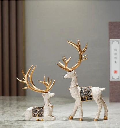 DecorBites™ Deer Figurine Set | Resin Elk Reindeer Sculpture for Christmas Decoration