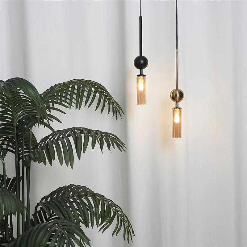 Nordic Gold and Black Glass Pendant Light