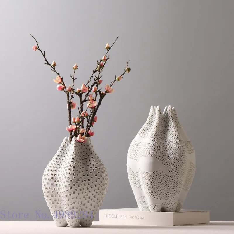 DecorBites™ Dot Pattern Ceramic Vase: Handmade Abstract Geometric Home Decoration