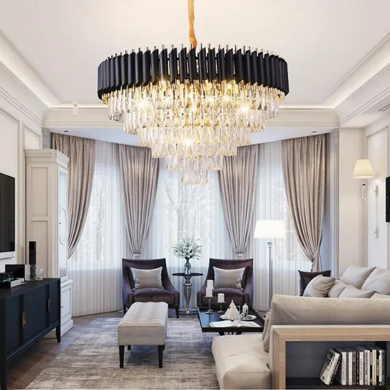 DecorBites™ Golden Crystal Chandelier LED Ceiling Light for Living Room & Lobby