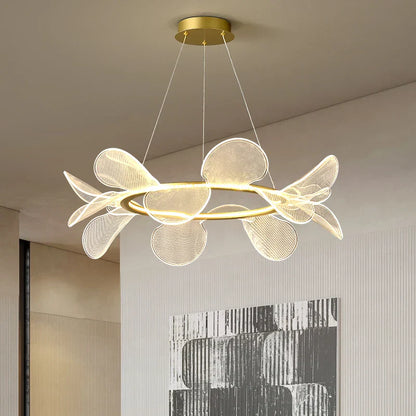 DecorBites™ Gold Ring LED Pendant Light with Adjustable Dimming and Clear Acrylic Design