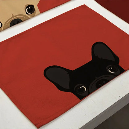 DecorBites™ Dog Cat Pattern Cotton Linen Dining Table Mats 32*42cm