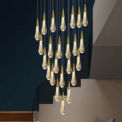 DecorBites™ Gold Crystal Chandelier: Elegant Staircase LED Lighting Fixture for Villa Lobby