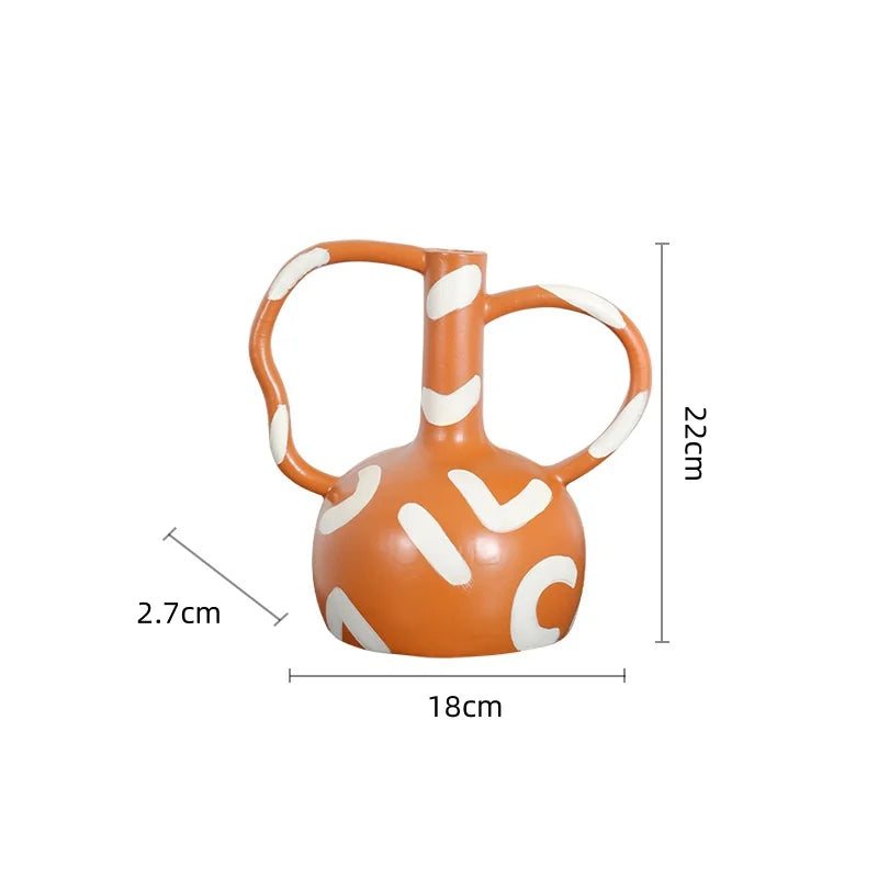 Jarrón DecorBites™ con rayas geométricas y asa abstracta para decoración del hogar