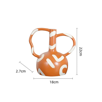 Jarrón DecorBites™ con rayas geométricas y asa abstracta para decoración del hogar