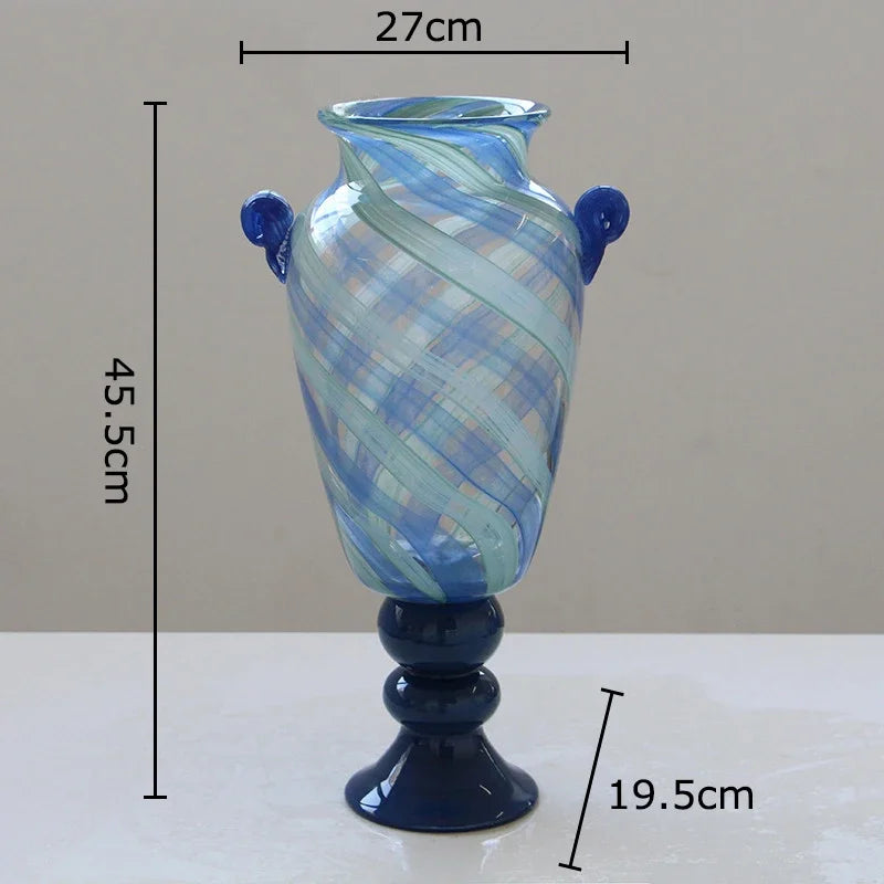 DecorBites™ Blue Stripe Glass Vase Hydroponics Plant Pot Room Decor