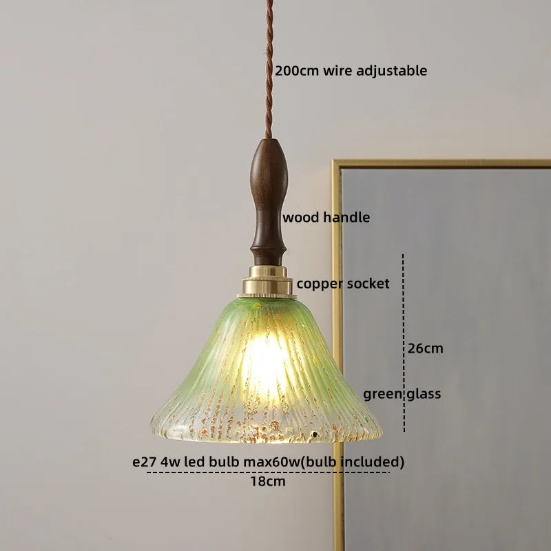 Decorbites™ Grüne Glas-LED-Hängeleuchte mit Drehschalter, Kupferleuchter