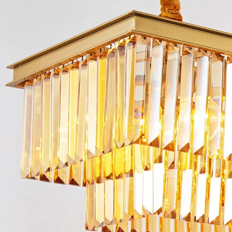 Decorbites™ Gold Schwarz Metall LED Kronleuchter mit K9-Kristall – Retro Quadratisches Ketten-Pendant-Licht