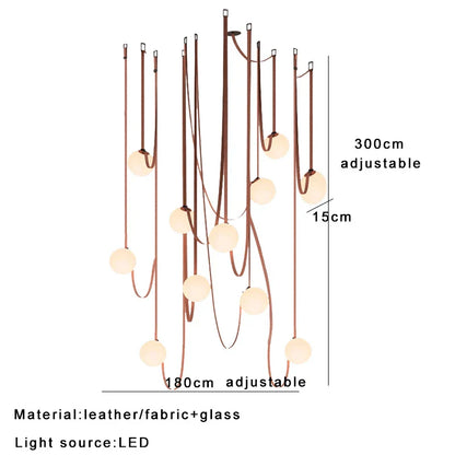 DecorBites™ Leather Glass Ball Pendant Light for Living Room, Adjustable Belt DIY Fixture