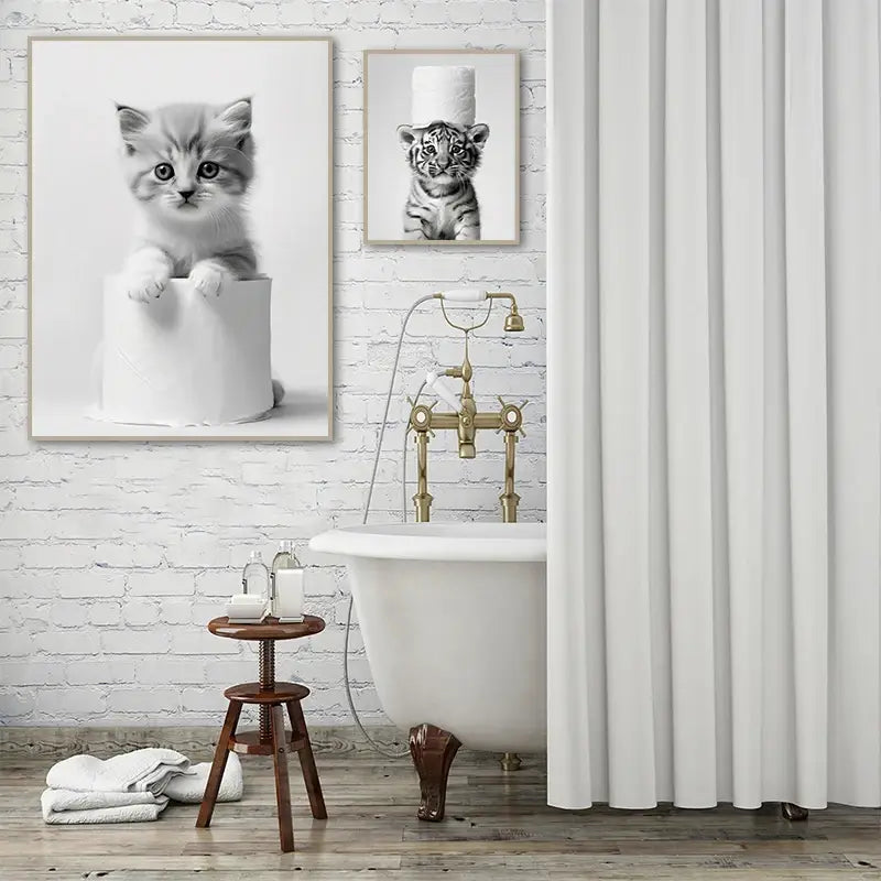 DecorBites™ Bathroom Wall Art: Cute Animal Canvas Posters