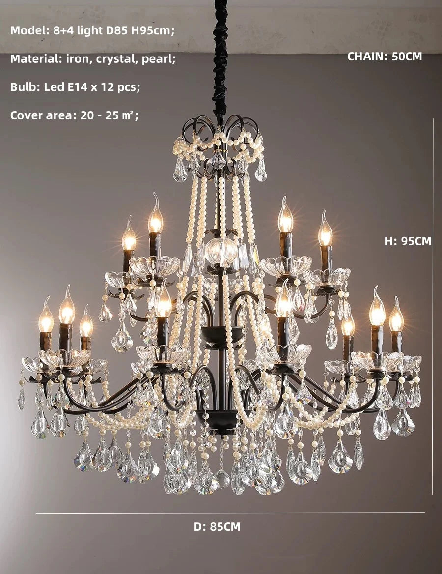 DecorBites™ Black Crystal Chandelier Foyer Pendant Lights for Art Decor Luminarias