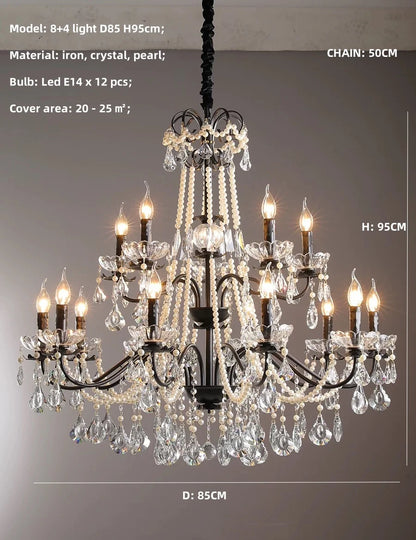 DecorBites™ Black Crystal Chandelier Foyer Pendant Lights for Art Decor Luminarias