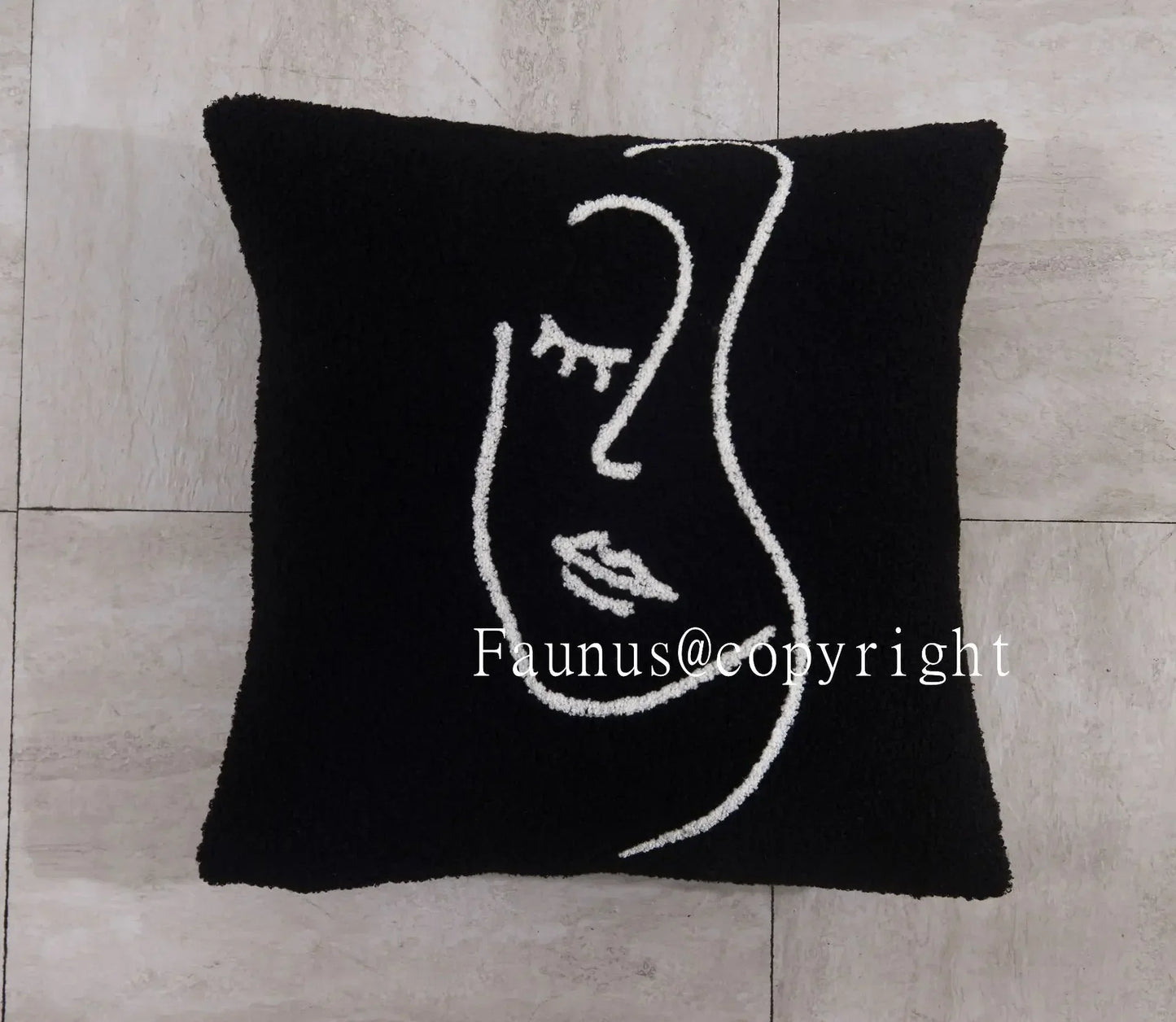 DecorBites™ Lambswool Face Cushion Cover 45x45 Beige White Abstract Art Pillowcase