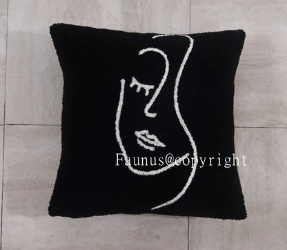 DecorBites™ Lambswool Face Cushion Cover 45x45 Beige White Abstract Art Pillowcase