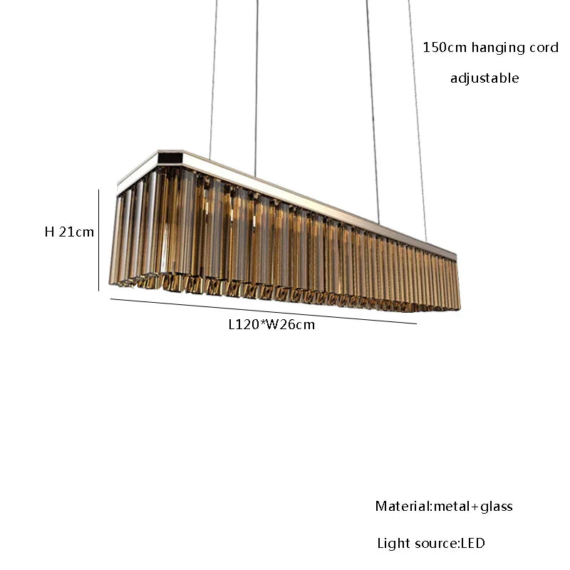 DecorBites™ Amber Glass Chandelier Rectangle Pendant Lighting for Nordic Dining Room