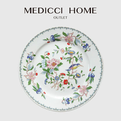 DecorBites™ Chinoiserie Floral Birds Dinner Plate 8" - Oriental Art Salad Dessert Plate