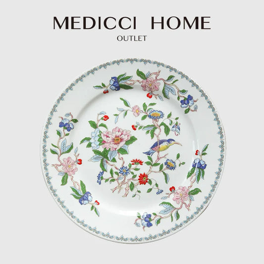 DecorBites™ Chinoiserie Floral Birds Dinner Plate 8" - Oriental Art Salad Dessert Plate