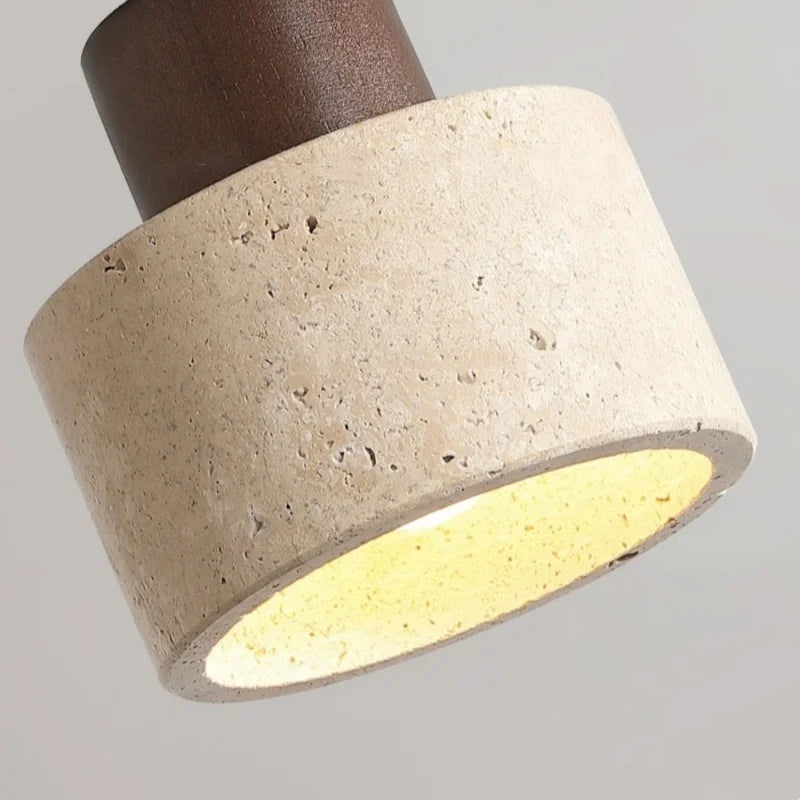 DecorBites™ Japan Style LED Ceiling Light Yellow Travertine Stone Wood Base Bedroom Luminaire.