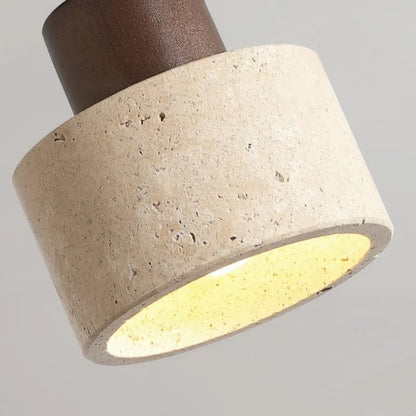 DecorBites™ Japan Style LED Ceiling Light Yellow Travertine Stone Wood Base Bedroom Luminaire.