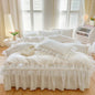 Decobites Seersucker Princess Bedding Set with Lace Ruffles - 4Pcs