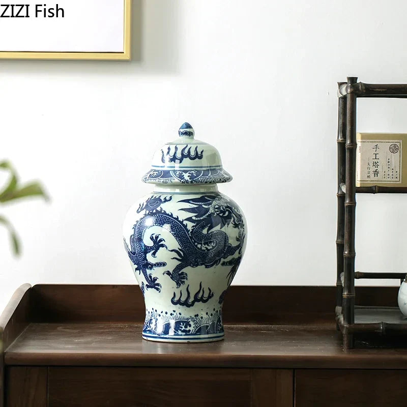 DecorBites™ Blue White Porcelain General Jar: Ceramic Tea Caddy Candy Pot Storage Container