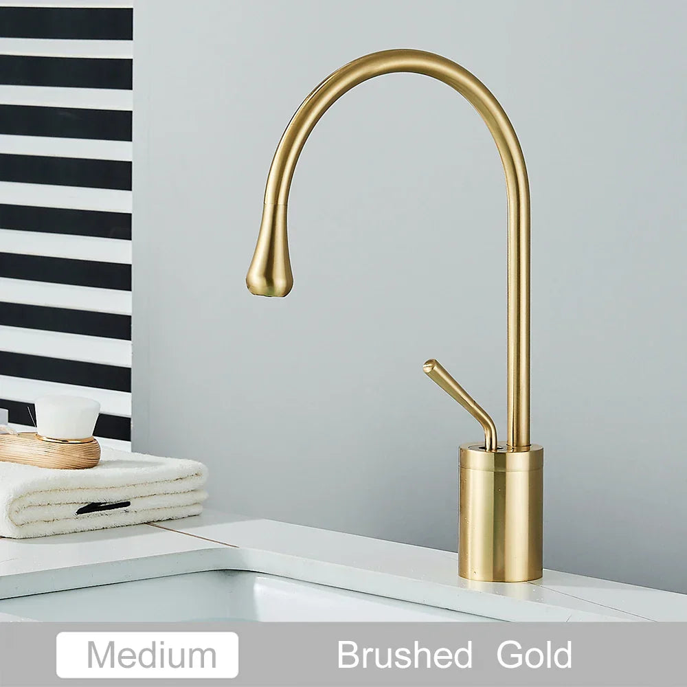 Grifo alto DecorBites™ Gold, mezclador giratorio de cascada de 360° para lavabo de baño