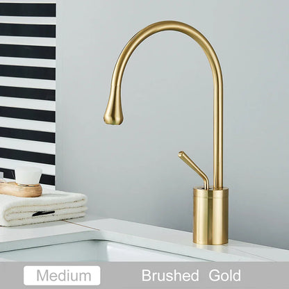 Grifo alto DecorBites™ Gold, mezclador giratorio de cascada de 360° para lavabo de baño