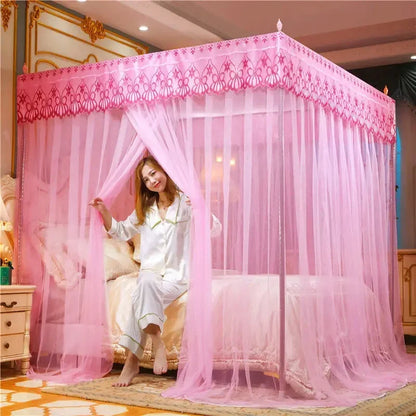 Decobites Mosquito Net Canopy for Queen Double Bed - Lace Pleated Embroidery Square