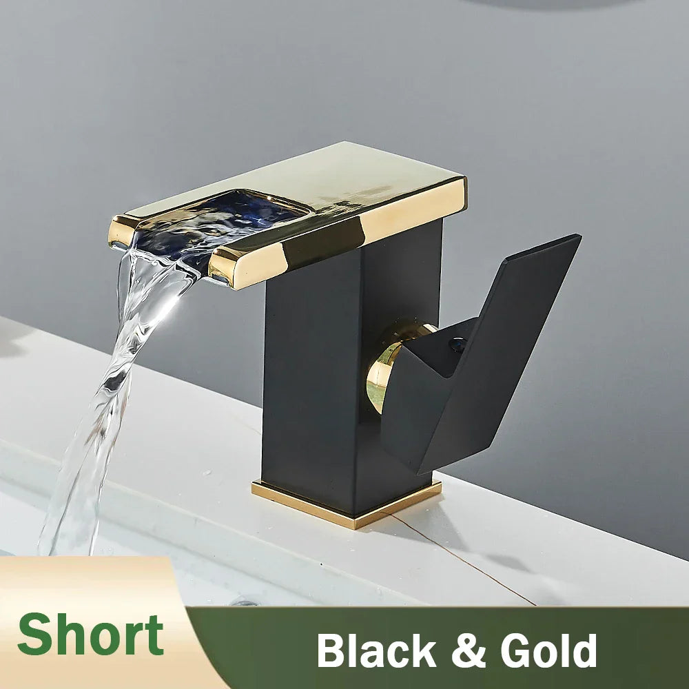 Grifo de Lavabo en Cascada LED Negro Decorbites™: Montado en Cubierta Mezclador Hidroeléctrico