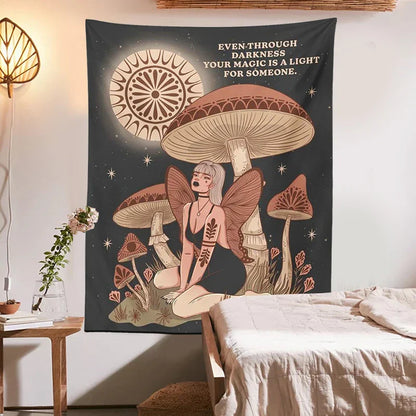 Decobites Psychedelic Mushroom Woman Tapestry Wall Hanging for Hippie Bohemian Decor