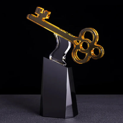 DecorBites™ Crystal Trophy: Golden Key Handicrafts, Transparent Decorative Figurine & Home Accent