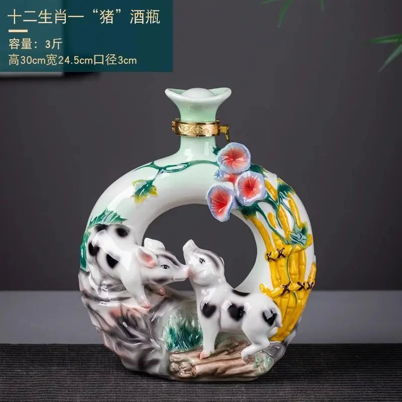 Decorbites™ Jingdezhen-Porzellan-Weinflaschen-Skulptur Geschenk Chinesisches Zodiac 3kg