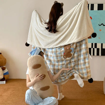 DecorBites™ Cartoon Patch Woolen Blanket with Fur Balls for Single Bed