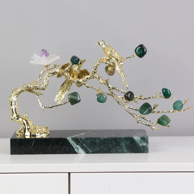 DecorBites™ Crystal Golden Tree Handicraft: Artisan Metal Figurine for Home Decor