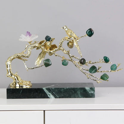 DecorBites™ Crystal Golden Tree Handicraft: Artisan Metal Figurine for Home Decor