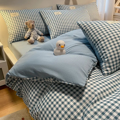 Funda nórdica DecorBites™ Cozy Plaid | Funda nórdica sencilla de estilo nórdico | Ropa de cama de algodón lavado que no destiñe