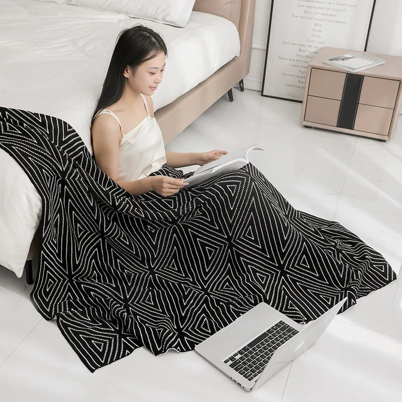 DecorBites™ Knitted Triangular Pattern Thin Blanket for Cozy Versatile Living Room Cover