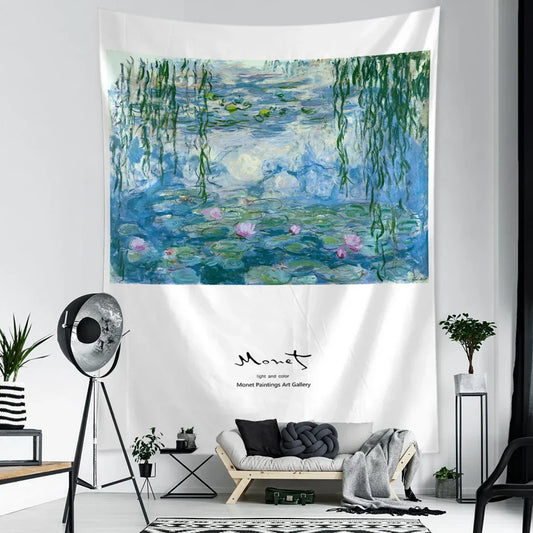 Water Lily Oil Painting Tapestry Wall Hanging for Home Decor by Decobites