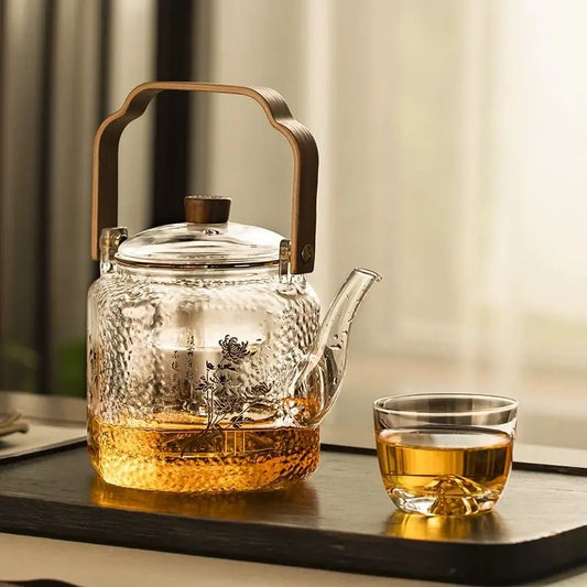 DecorBites™ 1000ml Glass Teapot for Home & Restaurant Brewing