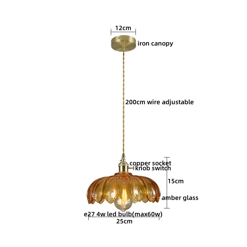 DecorBites™ Japanese Style LED Pendant Lamp Copper Glass Hanging Light Fixtures