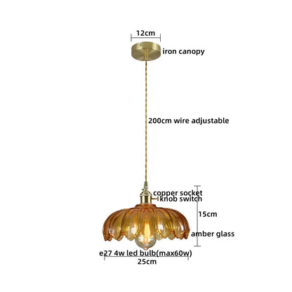 DecorBites™ Japanese Style LED Pendant Lamp Copper Glass Hanging Light Fixtures