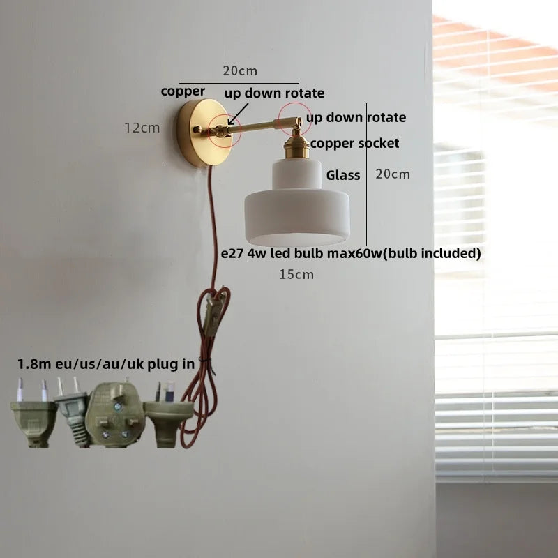 Decorbites™ Grünes Loft LED Wandlicht: Vintage Nachttischlampe, Oben Unten Drehbares Glas, Zugkettenschalter