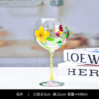 DecorBites™ Crystal Hand-Painted Floral Wine Goblet - Chinese Antique Red Wine Glass