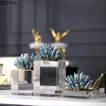 DecorBites™ Crystal Flower Marble Base Sculpture: Modern Artwork for Living Room Decor