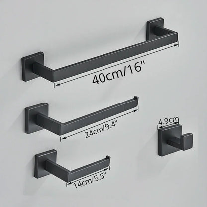 مجموعة إكسسوارات الحمام السوداء DecorBites™: خطاف رداء، سكة مناشف، رف، حامل ورق